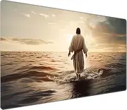 DEGDFSGR for MTG Playmat 35.5" x 19.7" for TCG Playmat Non-Slip Rubber Base Commander Playmat HD Cover for Magic The Gathering Playmat Iorcana Trading Card Game, Jesus Walk in The Water