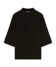 Palm Angels Logo Printed Drop Shoulder Polo Shirt S,XS black