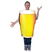 Men Beer Mug Jumpsuit Costume Oktoberfest Halloween Cosplay Funny Adult Stage white/yellow
