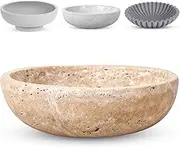 FNTSTICGOODS Travertine Decorative Bowl - 7.8” Diameter & 2” Height - Key Bowl for Entryway Table - Travertine - Organic Modern Centerpiece - Beige/Natural