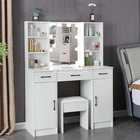 Dressing Table Vanity Set Make up Desk with Dimmable LED Light Mirror+Stool Wood
