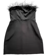 Sam Edelman Dress Womens size 8 Black Strapless Feather Top Sheath Minidress