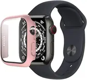 Nozza【2 Pack】 Screen Protector Case for iWatch Series 7 45mm, Full Coverage Protective Case for iWatch Series 7 with Tempered Glass HD, Apple Watch Series 7 Bumper (Pink+Pink, 45mm)