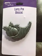 Hallmark Party Express Thanksgiving Cornucopia Silver Tone Pin Brooch Jewelry