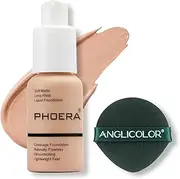 PHOERA Face Foundation,Liquid Foundation,Foundation Full Coverage,Long Lasting Perfect 30ml Matte Oil-Control Concealer 6 Colors Optional,Great Choice and Gift (#103 Warm Peach, 30ml)