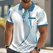 Men's Geometic Line Polo Short Sleeve Polo Shirts Collared Shirts Business Casual Outdoor Athleisure Daily Wear Buttons 3D Print Summer Black Red Blue
