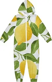 [RPLIFE] Black Polka Dot Background Milk Cow Kids Hooded Onesie 4-14, Jumpsuits for Kids, One Piece Hoodie Kids Zipper Onesie