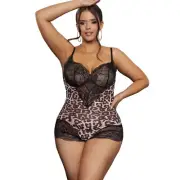 Sexy Leopard Print Plus Size Bodysuit Teddy One Piece Lingerie Sizes 8-22