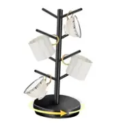 Coffee Mug Holder Tree for Countertop, 360°Rotating Wood Coffee Cup Rack with