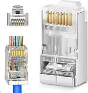 Shielded RJ45 Cat5 Cat6 Pass Through Connectors - 3 Prong 8P8C Gold Plated Pass-Thru Modular Data Plug for FTP/STP Network Cable & Solid Wire 20Pack