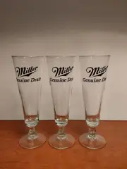 Miller Genuine Draft Fluted Pilsner Glass Set Of 3 New!!!