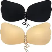 [Generic] 2 Pairs Sticky Bra, Backless Strapless Bra Push Up, Adhesive Invisible Lift Up Bras for Backless Dress