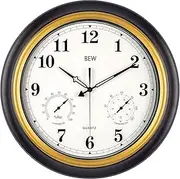BEW Large Waterproof Outdoor Clock, 18 Inch Patio Clock with Thermometer & Hygrometer Combo, Outdoor Clocks for Garden, Pool, Lanai, Fence, Porch