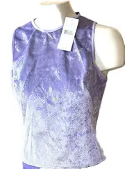 New Tags $124 Bisou Bisou Purple Stretchy Silver Sequin 2 Pc Tank Top Pants Sz 6
