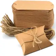 50 Pcs Kraft Paper Pillow Gift Box with Jute Rope, Small Candy Boxes for Gift...