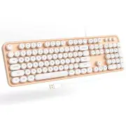 GEEZER Computer Wired USB Keyboard - Orange-White Full-Size Round Keycaps Ret...