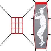 2PCS Baseball Pitching Net Set, Baseball Softball Pitching Target Dummy Batter Training Aid w/Adjustable 9 Hole Pitching Net Strike Zone, Portable Hitting Trainer f/Improve Hitting Accuracy