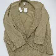 Chicos Addison Gold Shine Shimmer Metallic Women’s Open Cardigan NWT size 2/L