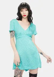[Dolls Kill] Turquoise Floral Elara Mini Dress