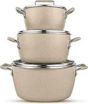 Granitestone 6 Pc Pots and Pans Set Non Stick, 1.5Qt, 3Qt, & 5Qt Nesting Pots Set for Cooking with Induction Cookware Set, Space Saving, Non Toxic, Dishwasher Safe
