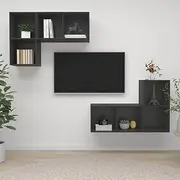 Wall-Mounted TV Cabinets, 4-Piece Grey Engineered Wood, Ample Storage Unit for Living Room Entertainment