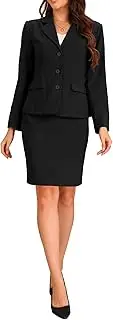 [Allegra K] Women's 2 Piece Business Suit Collared Button Down Blazer Pencil Skirt Work Skirt Set