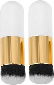 2pcs White Gold Fluffy Makeup Brush Set Mini Makeup Brush for Blush Foundation Ergonomic Design for Women