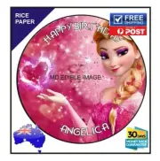 Frozen Elsa Pink Edible Rice paper Image Cake Birthday Topper Personalised 19cm