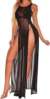 [Herbst] Sexy Dress Women's Transparent Mesh Beach Dress Long Bikini Cover Up Transparent Blouse Dress Beachwear Black Dress Mini Skirt, Black, One Size