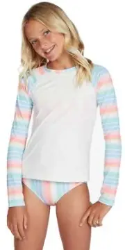 Billabong Girl's Stoked on Stripes LS Rash Guard Set - Multi - New