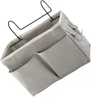 MUELODSIC Portable Bedside Hanging Storage Organizer Upgraded Grey Bed Basket with Capacity Double Front Pockets Side Net Pockets Easy Installation for Bedrooms
