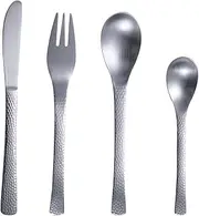 WOODVIR Matte Finish & Hammered Handles – Artisan-Crafted Silver Cutlery Set – Elevate Your Table with Modern Elegance