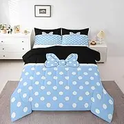 jejeloiu Cute Bowknot Bedding Set 3Pcs Queen Size Kids Polka Dots Comforter Set for Boys Girls Princess Themed Duvet Quilt Soft Lightweight,Blue Microfiber