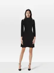 Black Button Detail Flared Dress
