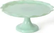 Martha Stewart Highbrook 11 Handmade Jadeite Glass Cake Stand - Ruffle Trim