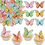 Morofme 48pcs Edible Butterflies Cupcake Toppers Butterfly Cake Decorations Wafer Paper Realistic Butterfly Dessert Decoration 3D Colorful Butterflies for Birthday Baby Shower Spring Fall Themed Party