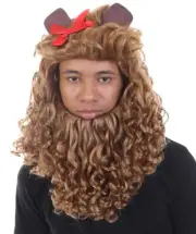 Cosplay Cowardly Lion Curly Wig Ears Wizard Of Oz Beard Halloween Costume HM-245