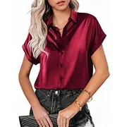 Women's Shirt Blouse Solid Color Business Modern Casual Short Sleeve Shirt Collar Regular Tops Work Formal Wear Buttons Wine Army Green Green Summer Spring