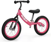 [bicystar] 14 Inch Balance Bike for Kids 3-7 Year Old, Kids Bike with No Pedals, Air Rubber Tires, Adjustable Height, Foot Rest, Pedalless Kids Bicycle Boys, Girls