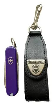 NEW VICTORINOX LEATHER CASE SLIP SHEATH & PURPLE 58mm SWISS ARMY KNIFE KEY RING