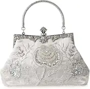 [GUOZI] Womens Vintage Floral Beaded Rhinestone Embroidery Clutch Sequin Crossbody Bag Evening Handbag for Bridal Wedding Party Prom