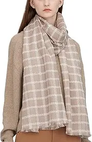 [GHJKLZNMRU] Winter Lattice 200cm×70cm Scarf Both Uses Woman Keep Warm Shawl Multiple Colors V (Color : Gray)