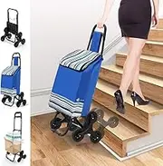 VOUNOT Folding Shopping Trolley on 6 Wheels, Stair Climbing Shopping Cart, Grocery Trolley, Blue