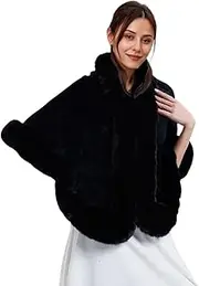 [Tngan] Winter Warm Faux Fur Cloak for Women Evening Party Shawl Wrap with Fur Trim Elegant Dance Ball Dress Poncho