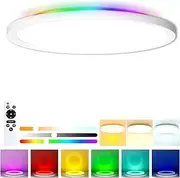 RGB LED Flush Mount Ceiling Light Fixture, 12Inch 2400LM 3000K-6500K Dimmable Color Changing Light Fixture, Modern Round White Ceiling Lamp for Bedroom Kids Room Kitchen Party Festival