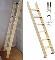 Extra Wide Rungs Top Bunk Ladder, Kids Students Dorm Twin Elevated Bed Ladder with 2 Types of Mounting Brackets & Non-Skid Feet Pads, Bookstore Wood Ladder for Elderly Disabled (Si