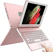 Touchpad Keyboard Case for iPad 10.2 9th/8th/7th Gen, Keyboard Case for iPad 9th Generation/8th/7th Gen-360° Rotatable Protective Cover for iPad Keyboard 9th/8th/7th Gen with Pencil Holder (Rose Gold)