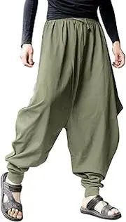 [Generic] Cotton Linen Harem Pants for Men Baggy Elastic Waist Boho Yoga Beach Pants Summer Casual Hippie Drop Crotch Trousers