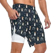 [ZZXXB] Corgi Dog Rainbow Athletic Shorts for Men with Pockets 2 in 1 Quick Dry Running Shorts S-3XL