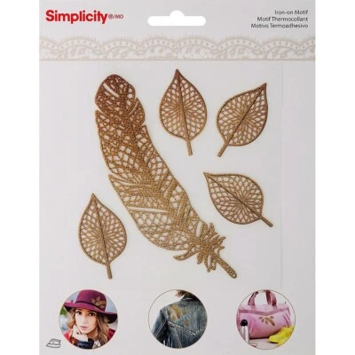 SIMPLICITY Iron-On Motif - GOLD FEATHERS - 1 sheet
